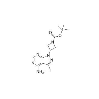 3-(4-氨基-3-碘-1H-吡唑并[3,4-d]嘧啶-1-基)- 氮杂环丁烷-1-羧酸叔丁酯结构式