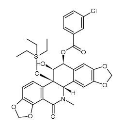 (-)-12-(3-chlorobenzoyloxy)-11-hydroxy-5-methyl-2,3:7,8-bis(methylenedioxy)-10b-triethylsilyloxy-4b,5,6,10b,11,12-hexahydrobenzo[c]phenanthridin-6(5H)-one结构式