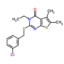 2-[(3-Chlorobenzyl)sulfanyl]-3-ethyl-5,6-dimethylthieno[2,3-d]pyrimidin-4(3H)-one结构式