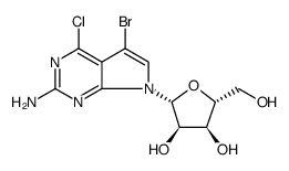7H-Pyrrolo[2,3-d]pyrimidin-2-amine, 5-bromo-4-chloro-7-β-D-ribofuranosyl结构式
