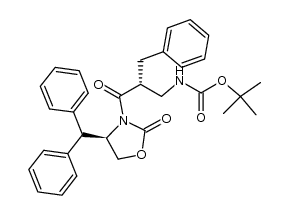 tert-butyl ((R)-3-((R)-4-benzhydryl-2-oxooxazolidin-3-yl)-2-benzyl-3-oxopropyl)carbamate结构式