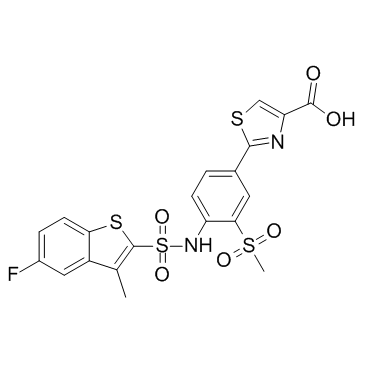 2-(4-((5-fluoro-3-methylbenzo[b]thiophene)-2-sulfonamido)-3-(methylsulfonyl)phenyl)thiazole-4-carboxylic acid结构式