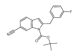6-cyano-2-(3-fluoro-benzyl)-indole-1-carboxylic acid tert-butyl ester结构式