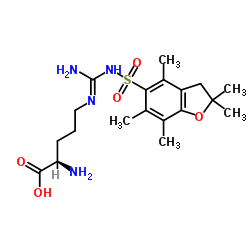 N5-[[[(2,3-二氢-2,2,4,6,7-五甲基-5-苯并呋喃)磺酰]氨基]亚氨甲基]-D-鸟氨酸结构式