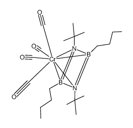 Tetracarbonyl-η4-(2,4-dibutyl-1,3-di-tert-butyl-1,3,2,4-diazadiboretidin)chrom Structure