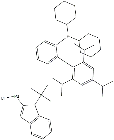 氯(1-叔丁基茚基)[2-(二环己基膦)-2',4',6'-三-异丙基-1,1'-联苯]钯(II)结构式