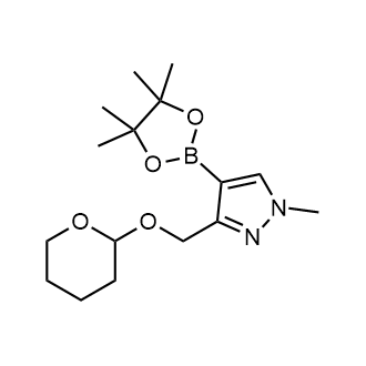 1-甲基-3-(((四氢2H-吡喃-2-基)氧基)甲基)-4-(4,4,5,5-四甲基-1,3,2-二氧硼杂环戊烷-2-基)-1H-吡唑结构式