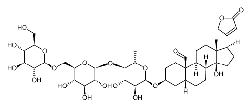 (3β,5β)-3-[(O-β-D-glucopyranosyl-(1→6)-O-D-glucopyranosyl-(1→4)-6-deoxy-3-O-methyl-α-L-glucopyranosyl)oxy]-14-hydroxy-19-oxocard-20(22)-enolide结构式