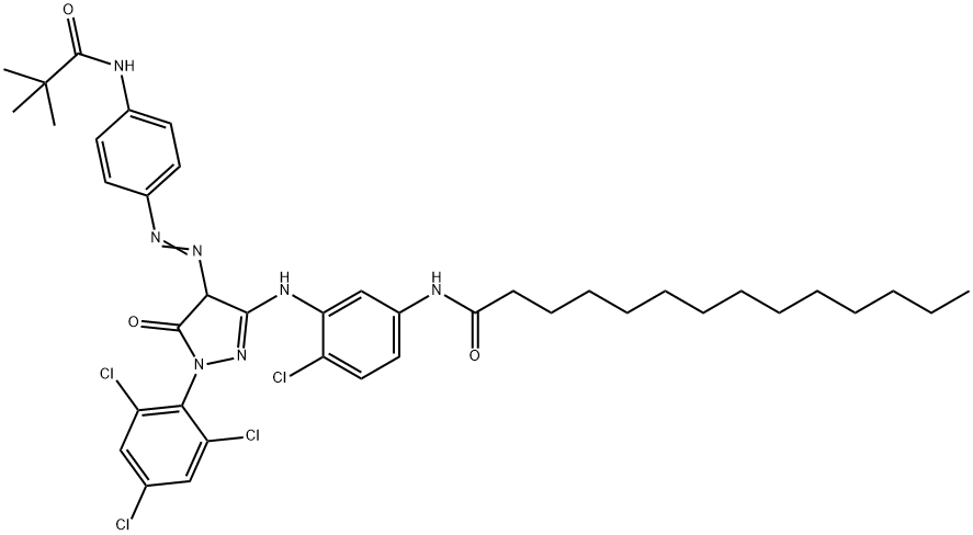 1-(2,4,6-三氯苯基)-3-(2-氯-5-正十四烷酰氨基苯氨基)-4-(4-新戊酰氨基苯基偶氮)-5-吡唑啉酮结构式