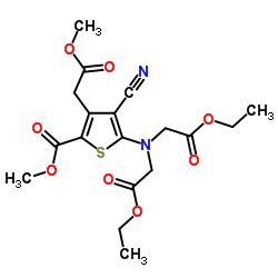 5-[双(2-乙氧基-2-氧乙基)氨基]-4-氰基-2-(甲氧基羰基)-3-噻吩乙酸甲酯结构式