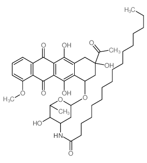 5,12-Naphthacenedione,8-acetyl-7,8,9,10-tetrahydro-6,8,11-trihydroxy-1-methoxy-10-[[2,3,6-trideoxy-3-[(1-oxohexadecyl)amino]-a-L-lyxo-hexopyranosyl]oxy]-,(8S,10S)- Structure