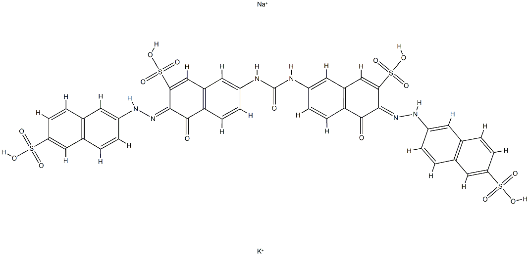 7,7'-(carbonyldiimino)bis[4-hydroxy-3-[(6-sulpho-2-naphthyl)azo]naphthalene-2-sulphonic] acid, potassium sodium salt Structure