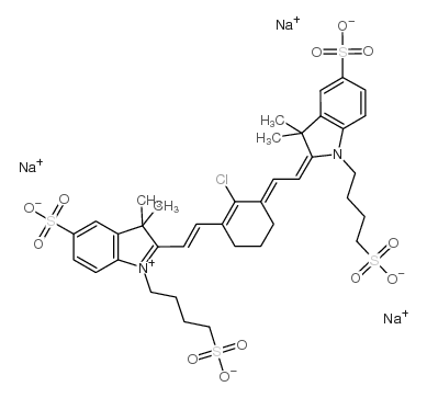 trisodium 2-(2-(2-chloro-3-(2-(3,3-dimethyl-5-sulfonato-1-(4-sulfonatobutyl)indolin-2-ylidene)ethylidene)cyclohex-1-enyl)vinyl)-3,3-dimethyl-1-(4-sulfonatobutyl)-3h-indolium-5-sulfonate Structure