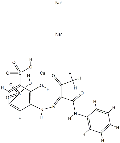 disodium [5-[[1-(anilinocarbonyl)-2-oxopropyl]azo]-4-hydroxybenzene-1,3-disulphonato(4-)]cuprate(2-) Structure