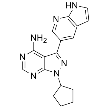 PP121 1-环戊基-3-(1H-吡咯并[2,3-b]吡啶-5-基)-1H-吡唑并[3,4-d]嘧啶-4-胺结构式