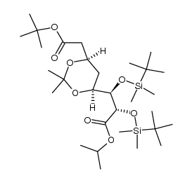isopropyl (2S,3R,4S,6R)-7-t-butpxycarbonyl-2,3-bis(t-butyldimethylsilyloxy)-4,6-isopropylidenedioxyheptanoate结构式