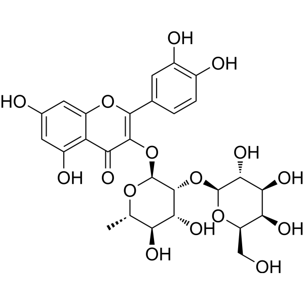 槲皮素-3-半乳糖基(1→2)鼠李糖苷结构式