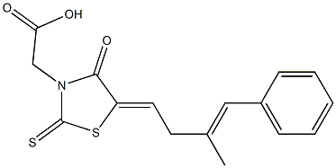 2-((E)-5-((Z)-3-methyl-4-phenylbut-3-enylidene)-4-oxo-2-thioxothiazolidin-3-yl)acetic acid Structure