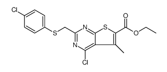 Thieno[2,3-d]pyrimidine-6-carboxylic acid, 4-chloro-2-[[(4-chlorophenyl)thio]methyl]-5-methyl-, ethyl ester Structure