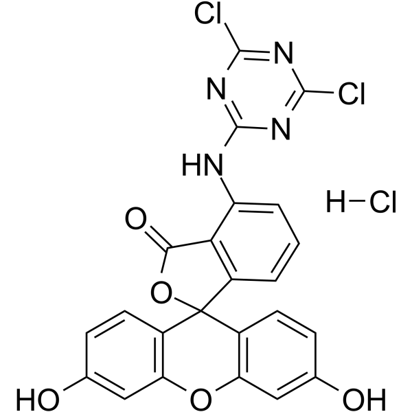 6-((4,6-DICHLORO-1,3,5-TRIAZIN-2-YL)AMINO)-3',6'-DIHYDROXY-3H-SPIRO[ISOBENZOFURAN-1,9'-XANTHEN]-3-ONE HYDROCHLORIDE structure