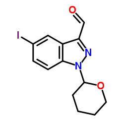5-Iodo-1-(tetrahydro-2H-pyran-2-yl)-1H-indazole-3-carbaldehyde结构式