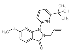 2-烯丙基-1-(6-(2-羟基丙-2-基)吡啶-2-基)-6-(甲巯基)-1H-吡唑并[3,4-d]嘧啶-3(2H)-酮结构式