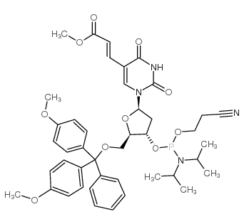 5-(e-2-carbomethoxyvinyl)-5'-o-(4,4'-dimethoxytrityl)-2'-deoxyuridine, 3'-[(2-cyanoethyl)-(n,n-diisopropyl)]phosphoramidite结构式