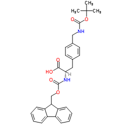 (S)-2-((((9H-芴-9-基)甲氧基)羰基)氨基)-3-(4-(((叔丁氧基羰基)氨基)甲基)苯基)丙酸结构式