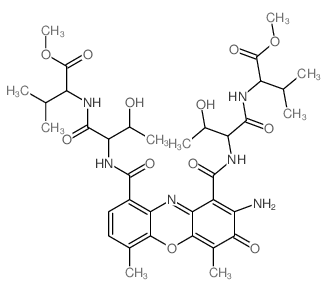 D-Valine,N-[N-[[2-amino-9-[[[2-hydroxy-1-[[[1-(methoxycarbonyl)-2-methylpropyl]amino]carbonyl]propyl]amino]carbonyl]-4,6-dimethyl-3-oxo-3H-phenoxazin-1-yl]carbonyl]-L-threonyl]-,methyl ester, [1S-[1R* Structure