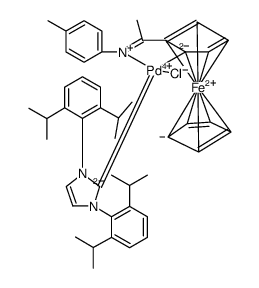 PALLADIUM, [1,3-BIS[2,6-BIS(1-METHYLETHYL)PHENYL]-1,3-DIHYDRO-2H-IMIDAZOL-2-YLIDENE]CHLORO[2-[1-[(4-METHYLPHENYL)IMINO-.KAPPA.N]ETHYL]FERROCENYL-.KAPPA.C]-结构式