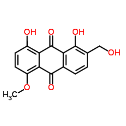 1,8-Dihydroxy-2-(hydroxymethyl)-5-methoxy-9,10-anthraquinone结构式