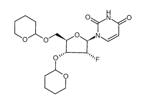 9-(2-deoxy-2-fluoro-3,5-di-O-(tetrahydropyran-2-yl)-β-D-ribofuranosyl)uracil Structure