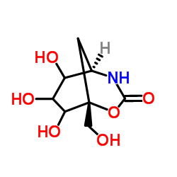 (1S,5S,6S,7R,8S)-6,7,8-三羟基-1-(羟基甲基)-2-氧杂-4-氮杂双环[3.3.1]壬-3-酮结构式