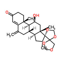 11β-羟基-16α-甲基-6-亚甲基-17,20：20,21-双(亚甲基二氧基)-孕甾-4-烯-3-酮结构式