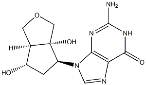 2-amino-9-((3aS,4S,6S,6aR)-3a,6-dihydroxyhexahydro-1H-cyclopenta[c]furan-4-yl)-1,9-dihydro-6H-purin-6-one structure