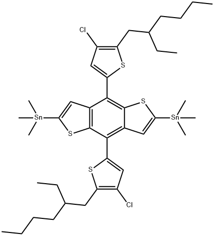 (4,8-二(4-氯-5-(2-乙基己基)噻吩-2-基)苯并[1,2-b:4,5-b']二噻吩-2,6-二基)双三甲基锡结构式