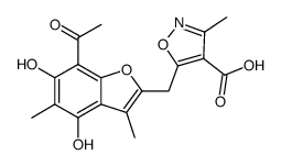 5-(7-acetyl-4,6-dihydroxy-3,5-dimethyl-benzofuran-2-ylmethyl)-3-methyl-isoxazole-4-carboxylic acid Structure