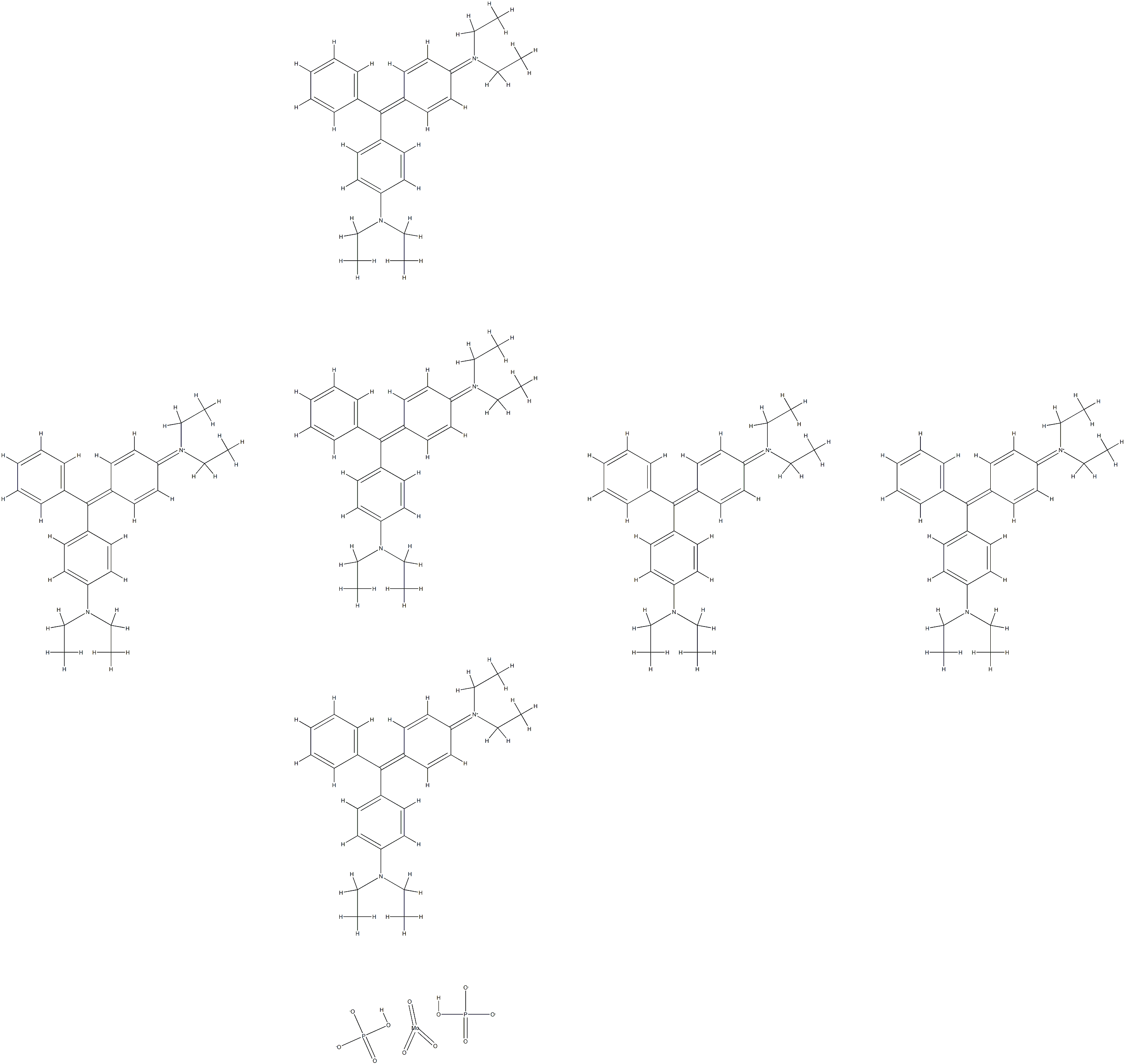 hexakis[[4-[4-(diethylamino)benzhydrylidene]cyclohexa-2,5-dien-1-ylidene]diethylammonium] trioxobis[phosphato(3-)-O]molybdate(6-)结构式