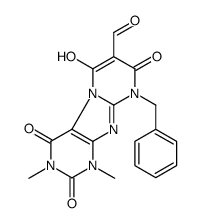 1,2,3,4,8,9-六氢-6-羟基-1,3-二甲基-2,4,8-三氧代-9-(苯基甲基)-嘧啶并[2,1-f]嘌呤-7-羧醛结构式