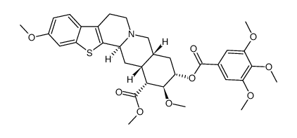 2c,11-dimethoxy-3t-(3,4,5-trimethoxy-benzoyloxy)-(4ar,13bt,14ac)-1,3,4,4a,5,7,8,13b,14,14a-decahydro-2H-benzo[4',5']thieno[2',3':3,4]pyrido[1,2-b]isoquinoline-1t-carboxylic acid methyl ester Structure