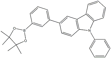 9-苯基-3-(3-(4,4,5,5-四甲基-1,3,2-二氧杂环戊环-2-基)苯基)-9H咔唑结构式