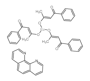 三(苯甲酰丙酮酸根)单(邻二氮杂菲)铕(III)结构式