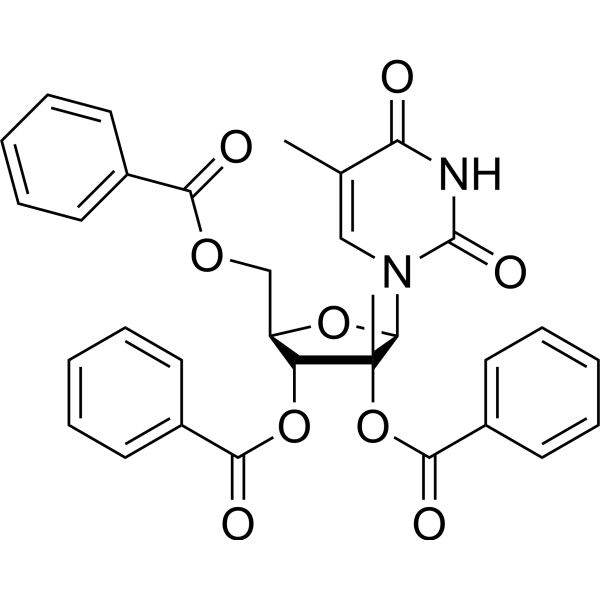 2’,3’,5’-Tri-O-benzoyl-2’-β-C-methyl-5-methyl uridine结构式