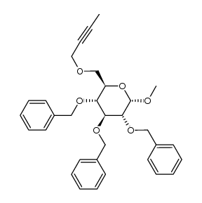 (2R,3R,4S,5R,6S)-3,4,5-tris(benzyloxy)-2-((but-2-yn-1-yloxy)methyl)-6-methoxytetrahydro-2H-pyran结构式