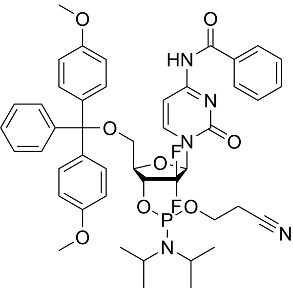 N-苯甲酰基-2-脱氧-5-O-DMT-2',2'-二氟胞苷3-CE亚磷酰胺结构式