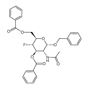 苄基2-乙酰氨基-3,6-二-O-苯甲酰基-2,4-二脱氧-4-氟-α-D-吡喃葡萄糖结构式