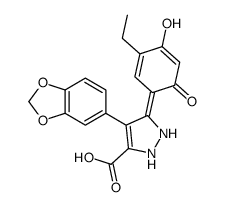 4-(1,3-benzodioxol-5-yl)-5-(3-ethyl-4-hydroxy-6-oxocyclohexa-2,4-dien-1-ylidene)-1,2-dihydropyrazole-3-carboxylic acid Structure