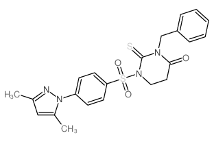 3-benzyl-1-[4-(3,5-dimethylpyrazol-1-yl)phenyl]sulfonyl-2-sulfanylidene-1,3-diazinan-4-one structure