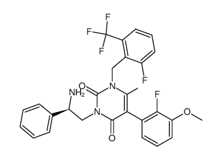 3-[(2R)-2-氨基-2-苯基乙基]-5-(2-氟-3-甲氧基苯基)-1-[[2-氟-6-(三氟甲基)苯基]甲基]-6-甲基-2,4(1H,3H)-嘧啶二酮结构式