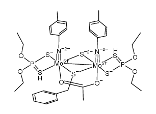 [Mo2(N-p-tolyl)2(S2P(OEt)2)2(μ-SCH2Ph)(μ-S)] Structure